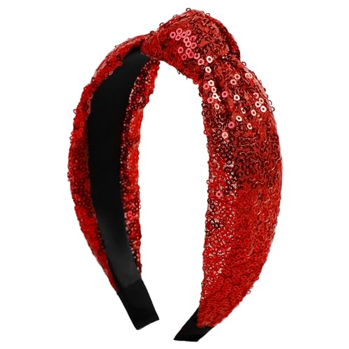 Huachi Sequin Headbands for Women & Girls - Black & Red Holiday Knot Hair Accessories
