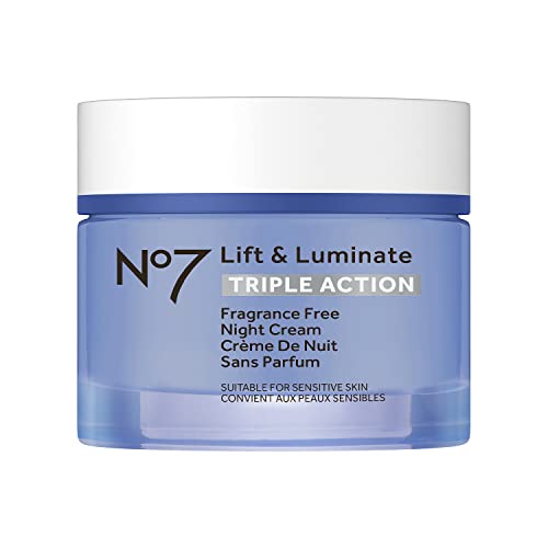 No7 Lift and Luminate Fragrance-Free Night Cream 50ml - Anti-Aging Moisturizer with Hyaluronic Acid & Vitamin C