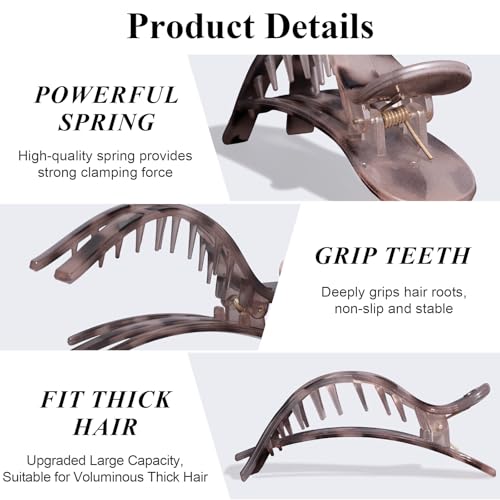 Amlaidu Stackable Flat Hair Clips for Women - Black & Tortoise, Medium to Thick Hair