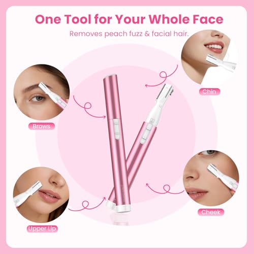 Upgraded Eyebrow Trimmer, Precision Electric Eyebrow Razor for Women Battery-Operated Facial Hair Remover with Comb No Pulling Sensation Painless for Face Chin Neck, Upper-Lip, Peach-Fuzz