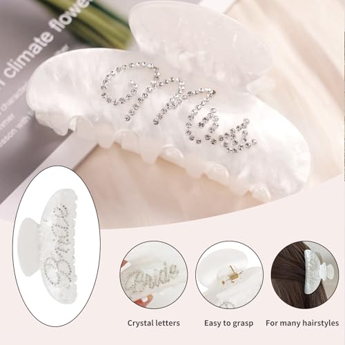 DUOJINSANXI White 2-Pack Bridal Claw Hair Clips Rhinestone Logo for Wedding & Party