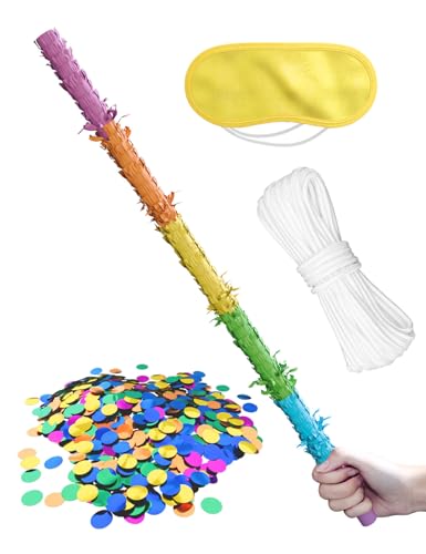 Reinforced Wooden Piñata Stick 31.5 Inch with Rope & Blindfold