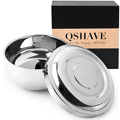 QSHAVE Silver Stainless Steel Shaving Bowl with Lid 4-Inch Deep Size Chrome Finish