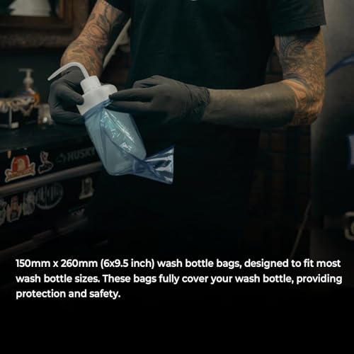 Denergy 250pcs Disposable Tattoo Wash Bottle Bags, 150mm x 260mm