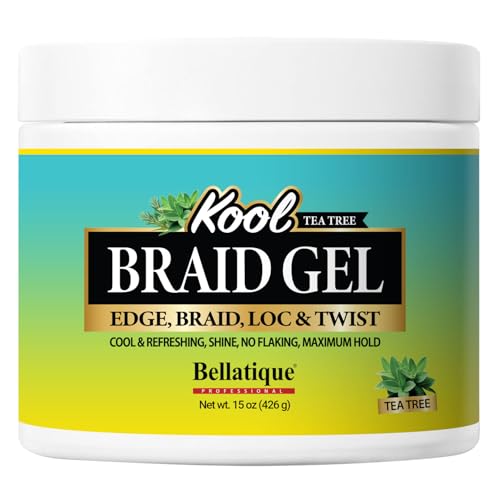BELLATIQUE KOOL Braiding Gel 15 oz - Max Hold for LOC & Twist, No Flaking, High Shine, Fast Drying, Long Lasting (Pack of 1)