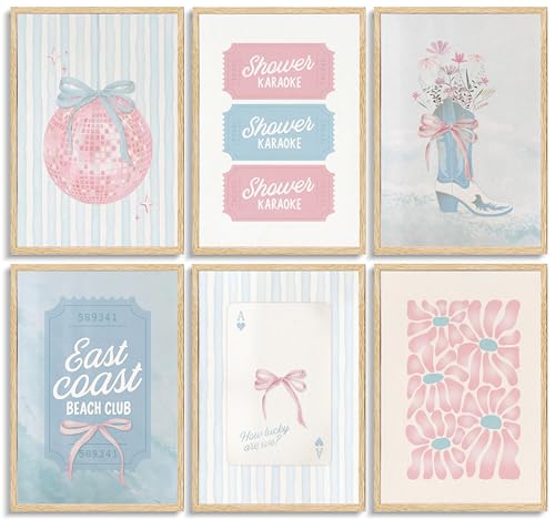 Coastal Cowgirl Wall Art Set - 6 Pink and Blue Posters 8x10