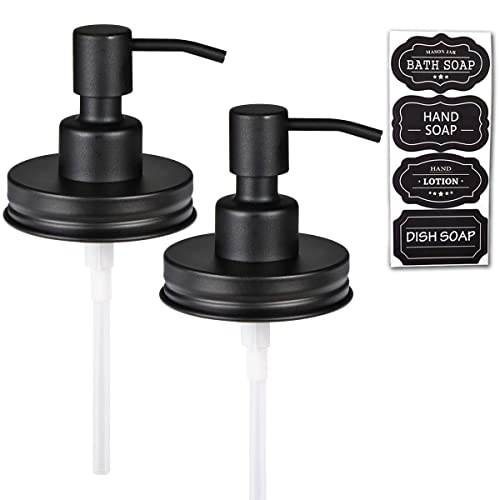 Amolliar Mason Jar Soap Dispenser Pump Lid - Black 2-Pack