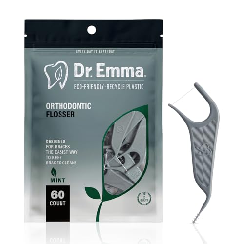 Dr. Emma Orthodontic Flossers for Braces Mint Flavor 60 Count Gray Pack