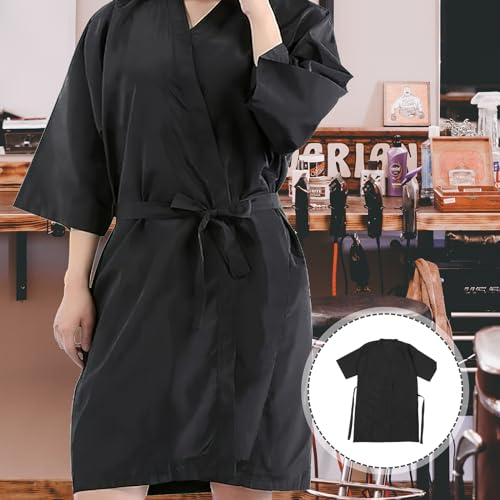 Black Salon Client Gown Robe with Adjustable Tie Waist - Hair Cutting Smock