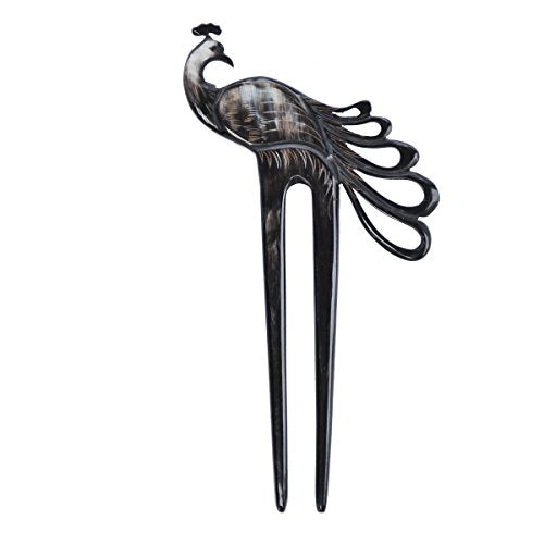 Marycrafts Peacock Buffalo Horn Hair Fork - Handmade Artisan Hair Stick