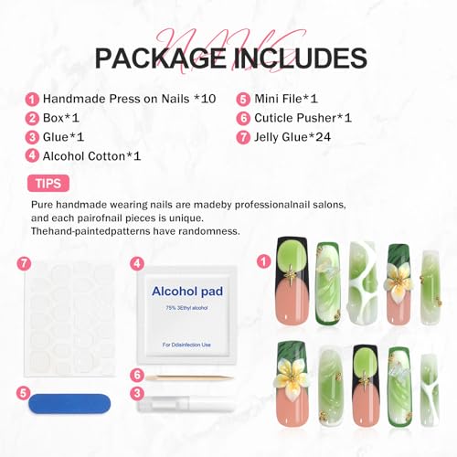 XGV Handmade Long Square Nails L/0034 | Summer Pastel Gradient with Floral & 3D Butterfly Design