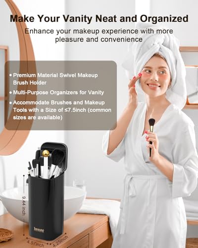 Automatic Lifting Makeup Brush Organizer with Lid - White Gold