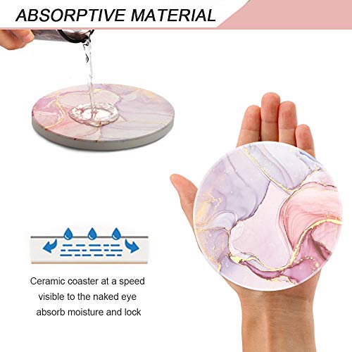 Lahome Marble Coasters Set - Absorbent Round Ceramic Coasters, 4-Pack