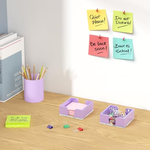 WINFFOR Acrylic Sticky Note Holder Dispenser - 3x3 in Desk Organizer