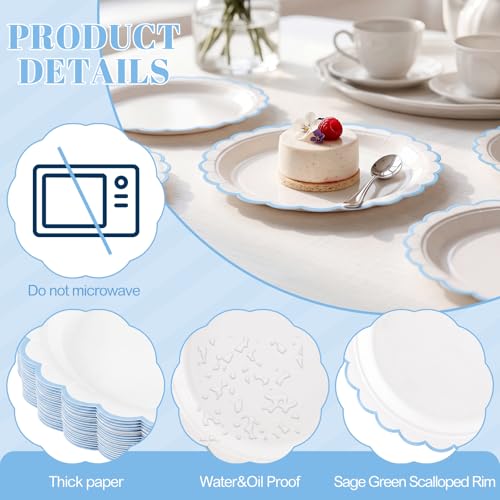 30 Pack Light Blue Scalloped Paper Plates - 9" Dessert Plates for Parties