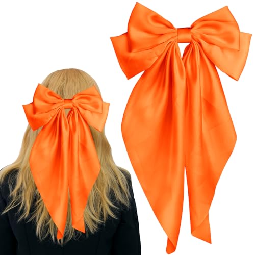 Orange Satin Hair Bow Clip for Women & Girls - 15x8in