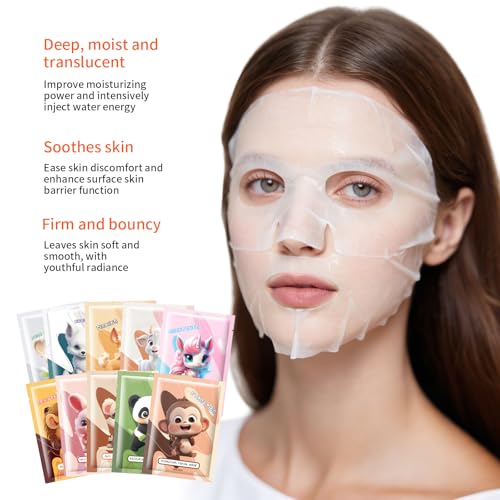 Animal Face Mask Sheet Set, Moisturizing Collagen Skincare for All Skin Types