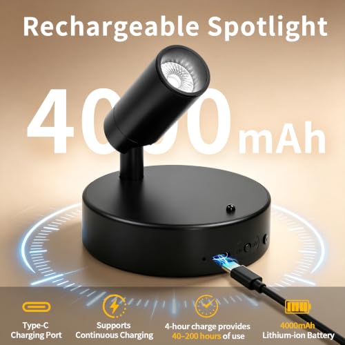 Rechargeable Indoor Spotlight with Remote | Dimmable 3-Color LED Picture Light