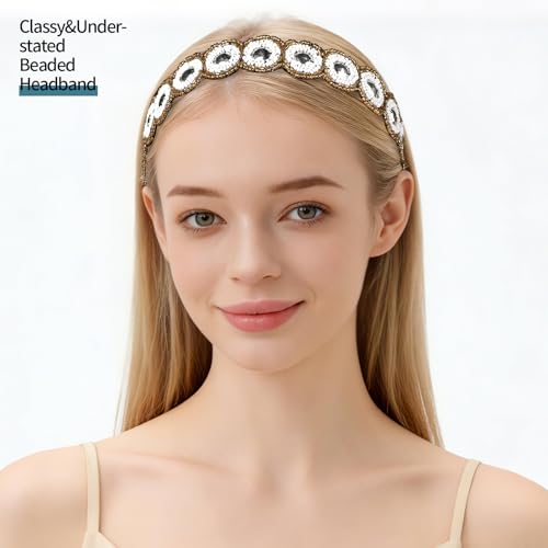Teenitor 5pcs Rhinestone Beaded Headbands for Women