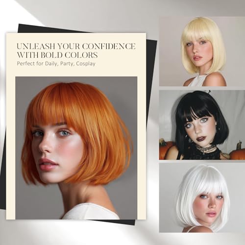Ginger Bob Wig with Bangs - 12 Inch Shoulder Length Orange Wig