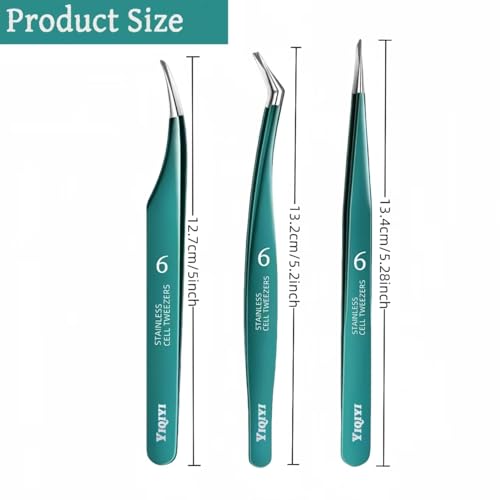 YiQiYi 3 Pack Eyelash Extension Tweezers Set - Straight & Curved Precision Tools