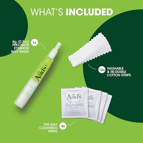 Nad's Eyebrow Shaper Wax Kit Eyebrow Facial Hair Removal Delicate Areas Cotton Strips, Cleansing Wipes, 0.2 Ounce (Pack of 1)