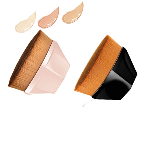 QUEMISS 2PC Flat Top Kabuki Foundation Makeup Brush Set - High-Density, Soft Synthetic Bristles