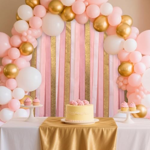 Pink Gold Crepe Paper Streamers - 8 Rolls for Parties & Events
