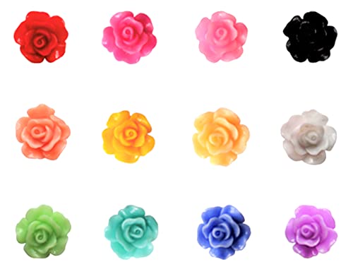 100 Multicolor Rose Nail Art Charms - 10mm Flat Back Resin Flowers