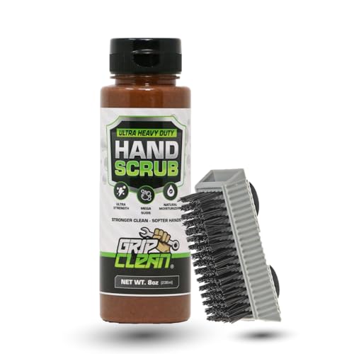 Grip Clean Waterless Hand Cleaner with Brush - Heavy Duty Pumice Soap for Mechanics