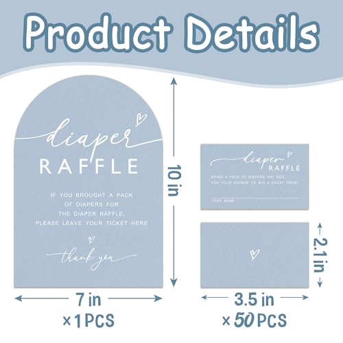 50 Diaper Raffle Tickets & Stand for Baby Shower Games - Blue