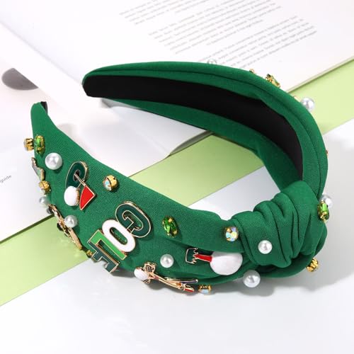 CEALXHENY Pattern C Women's Golf Headband with Rhinestones & Golf Motifs