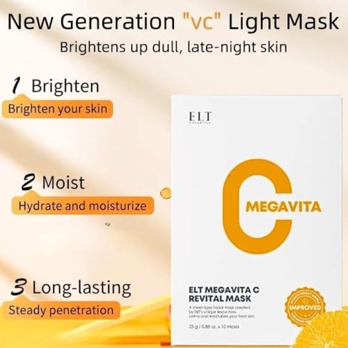 ELT Vita.C Vitamin C Sheet Mask 10 Pack - Brightening, Hydrating, Vegan Korean Face Mask