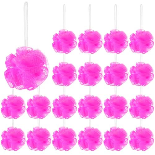 Shellwei 24 Pcs Mini Loofah Shower Sponges Travel Size Rose Red