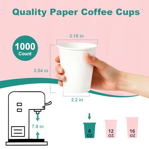 100 Count 8 oz Disposable White Paper Coffee Cups - Leak-Resistant