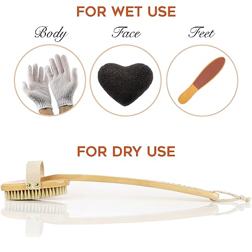 ZEN ME 1-Pack Dry Brushing Body Brush Set with Exfoliating Gloves & Foot File