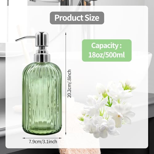 18 Oz Glass Soap Dispenser with Stainless Steel Pump - Modern Ribbed Design