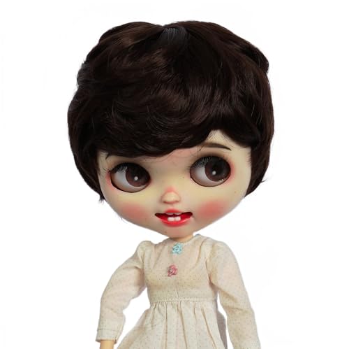 Tzncos 10-Inch Short Curly Doll Wig - Heat Resistant Dark Brown