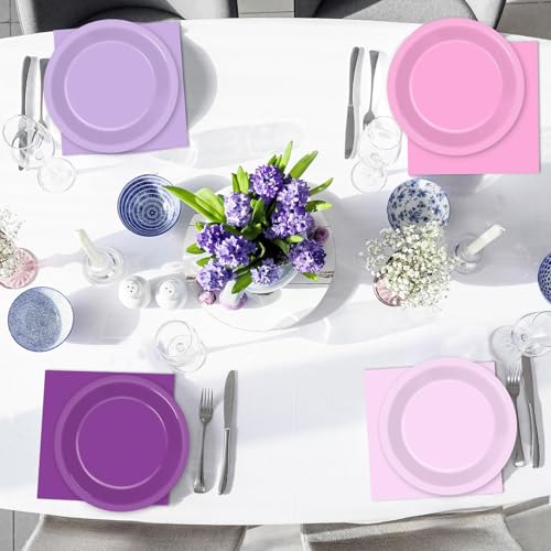 48Pcs Purple Pink Gradient Disposable Paper Plates & Napkins