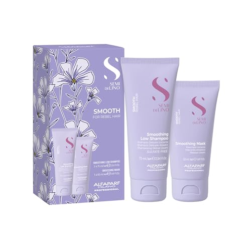 Alfaparf Milano Semi di Lino Smooth Travel Size Shampoo and Hair Mask Set for Frizzy Hair - Straightens Rebel Hair - Smoothing Hair Products