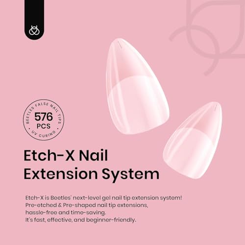 Beetles Extra Short Almond Fake Nail Tips - 576 Pcs Half Matte Set