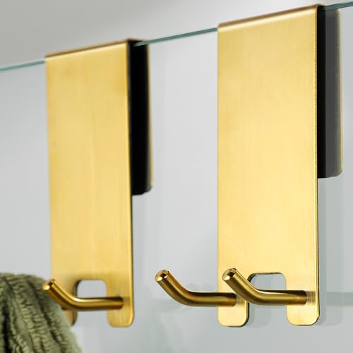Taozun Gold Shower Door Hooks, Stainless Steel Towel Hooks for Frameless Glass
