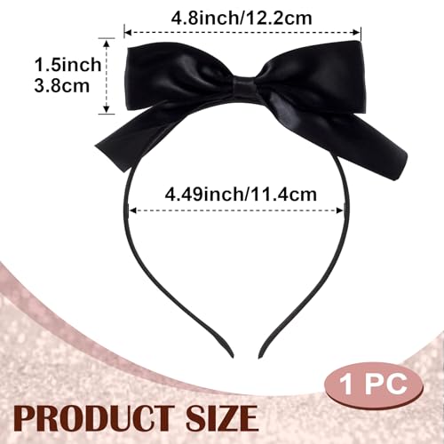 HINZIC Black Satin Bow Headband for Women - Non-Slip Design
