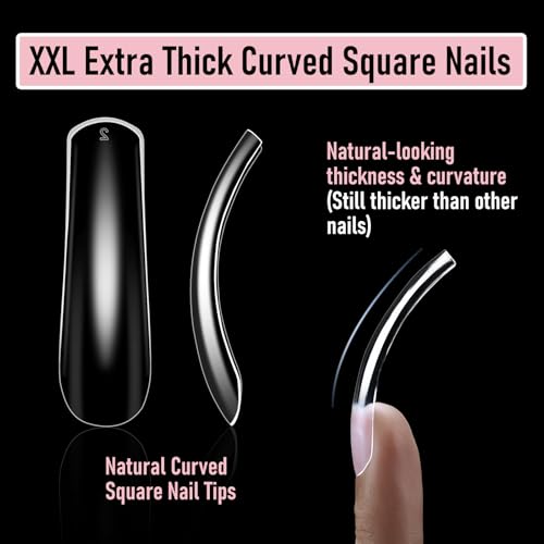 WELLQUINN XXL Curved Square Nail Tips - 240pcs Extra Long Full Cover Nails