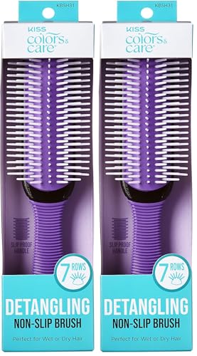 KISS Colors & Care 7-Row Detangling Hair Brush - Non-Slip Grip