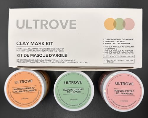 3-in-1 Clay Mask Set for Glowing Skin | Green Tea, Turmeric & Pink Clay 3.5oz