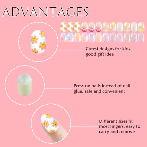 Laza 120pcs Rainbow Flower Press On Nails Kit for Kids