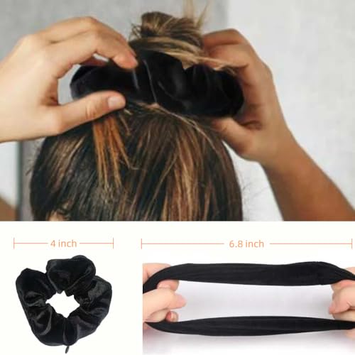 Black Velvet Scrunchies with Zipper Pocket - 4 Pack Travel Essentials