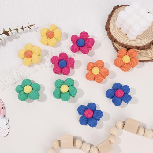 TOKUFAGU 10PCS Girl Hair Bows with Alligator Clips - Rainbow Flower Hair Accessories for Toddler & Kids (Green, Orange, Hotpink, Sapphire Blue, Yellow)