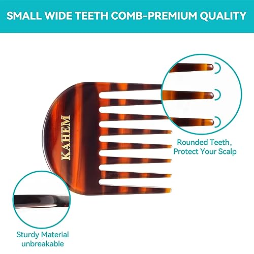 KAHEM Handmade Small Wide Tooth Comb for Curly Hair, Pocket Size, Unbreakable, 1PCS
